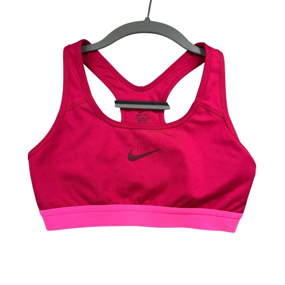 Nike Racerback Sports Bra Medium Pink Lime Green Support Retro Pro Dri-FIT
